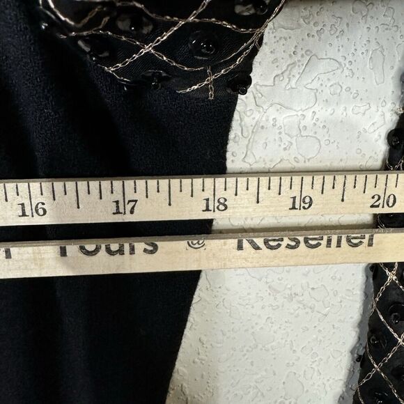 Vtg Morgan Matisse Black Long Cocktail Dress Long Sleeve Bling Side Slit Size 8 - Picture 9 of 11
